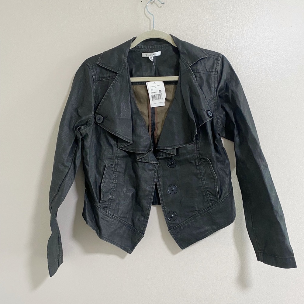 CAbi Black Faux Leather Cropped Jacket